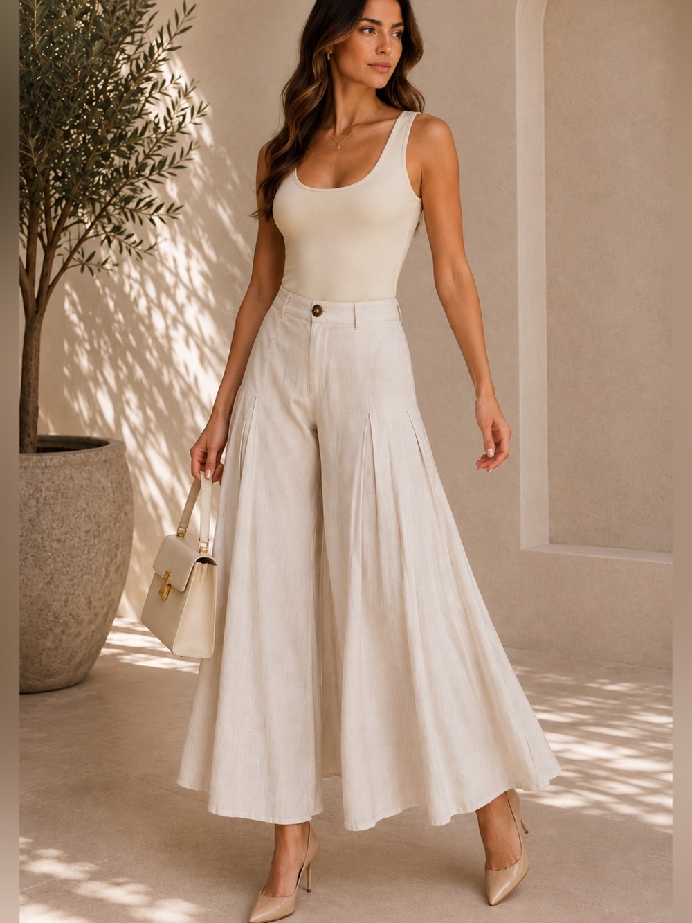 SM172 | Elegant Linen Blend Wide Leg Pants